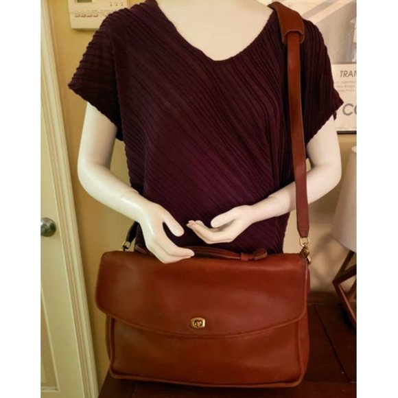 Coach Lexington Briefcase with Strap Tan Leather Vintage 90s Brass Turnlock